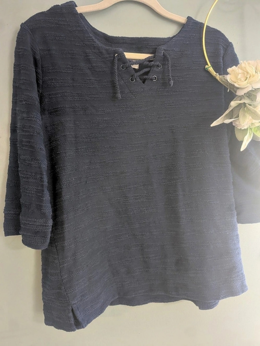 Croft & Barrow Long Sleeve Lace-Up Tunic in Blue